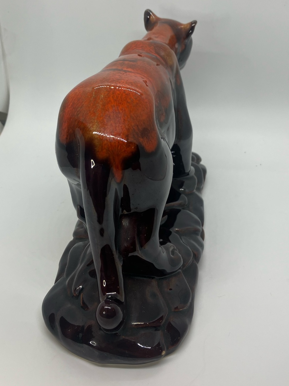 Vtg MCM Ceramic Cougar Panther Figurine Brown & Orange Drip Glaze Cat Figure - Picture 5 of 7